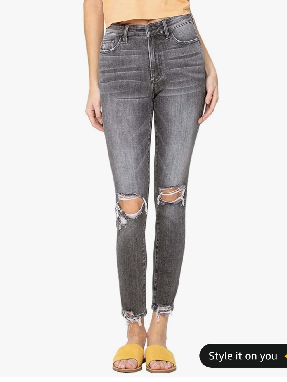 Vervet High-Rise Shredded Knee Skinny Jeans - Gray